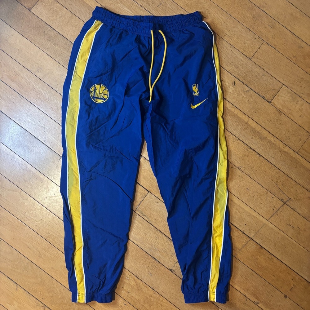 Nike NBA Golden State Warriors Nylon Warm-Up Track Pants Mens L Royal Blue Gold